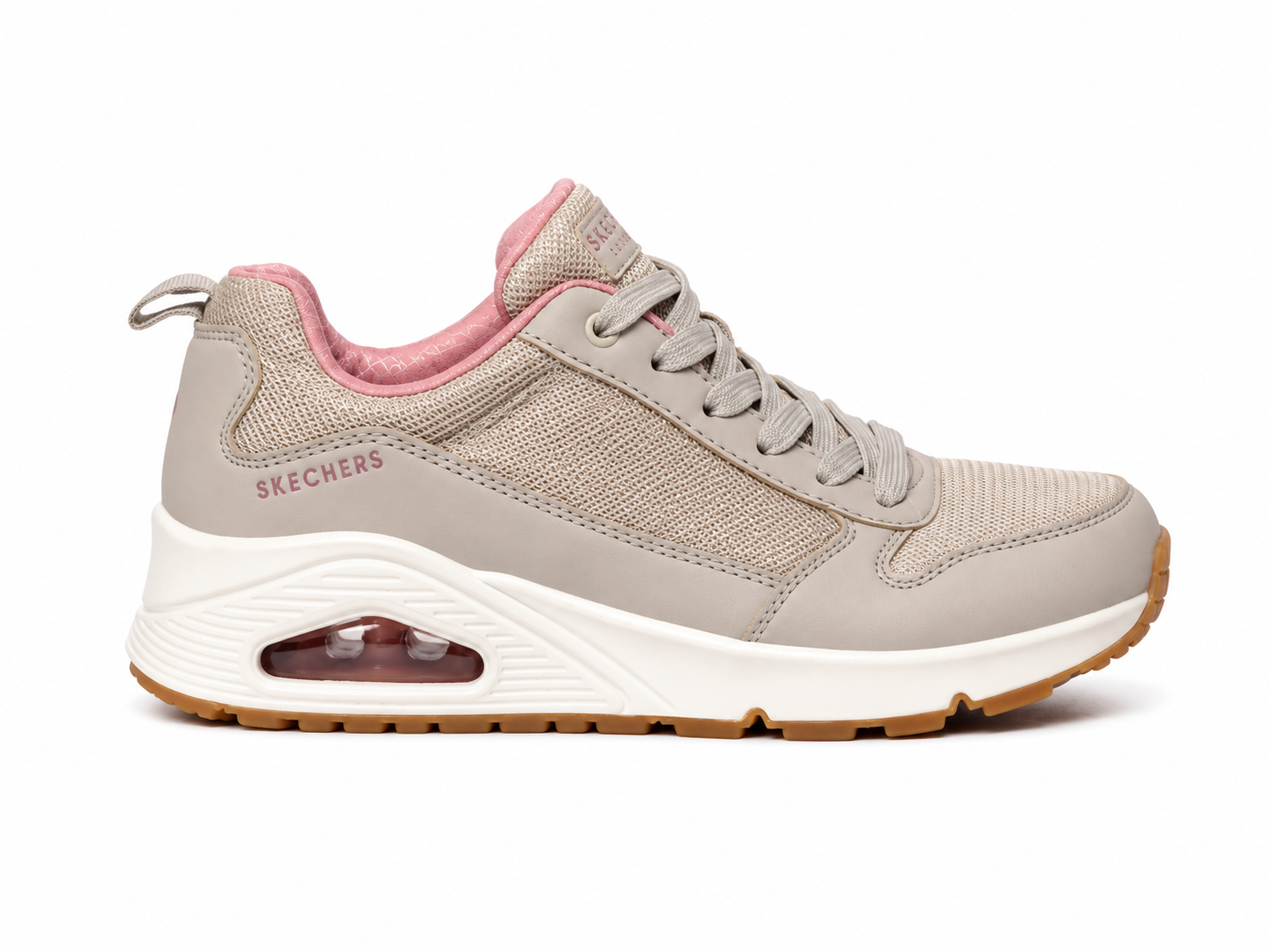 SKECHERS UNO Beige & Pink Sneakers