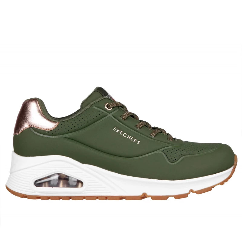 SKECHERS UNO OLIVE GREEN-GOLD SNEAKERS