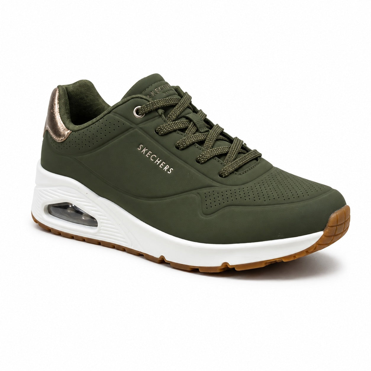 SKECHERS UNO OLIVE GREEN-GOLD SNEAKERS