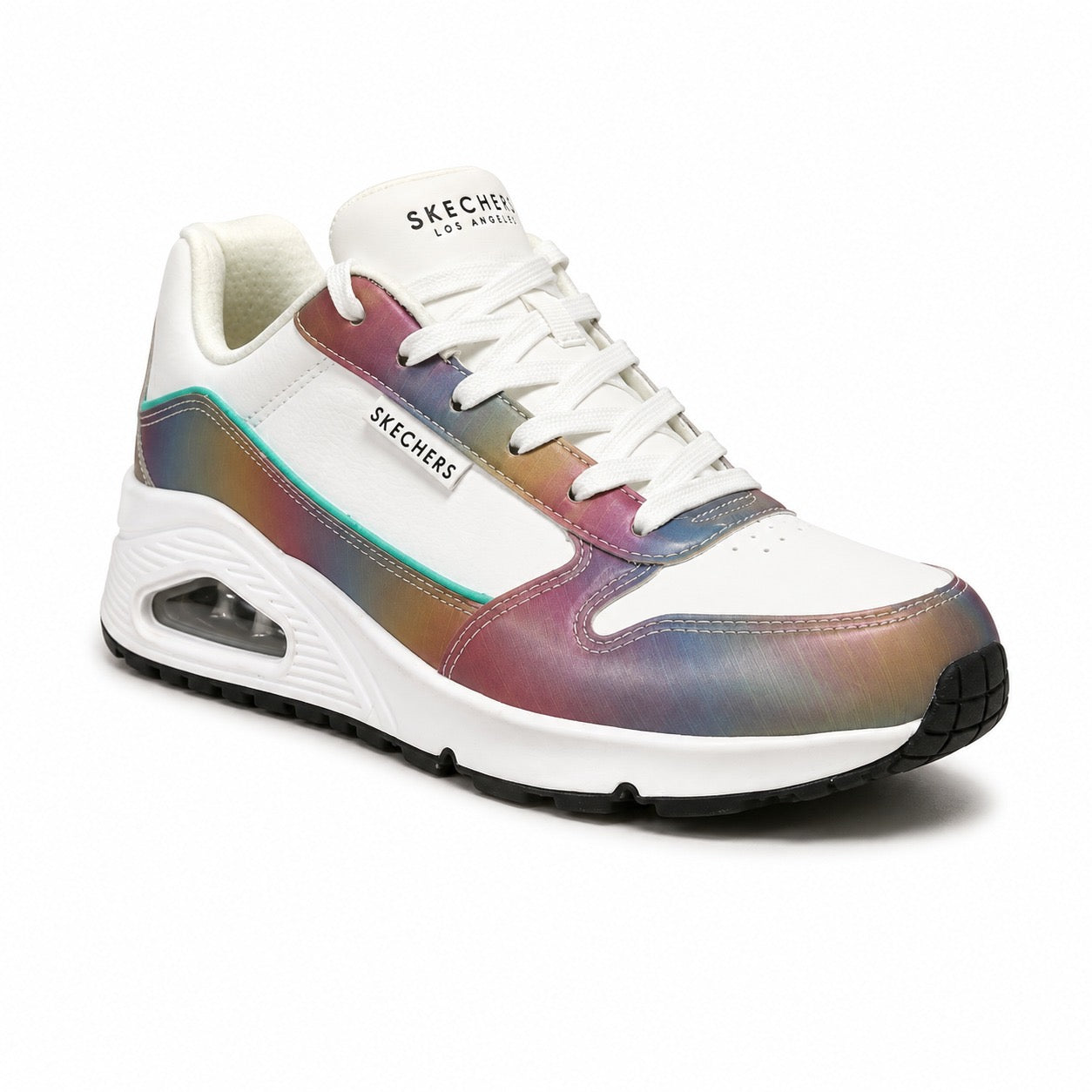 SKECHERS UNO WHITE REFLECTIVE SNEAKERS