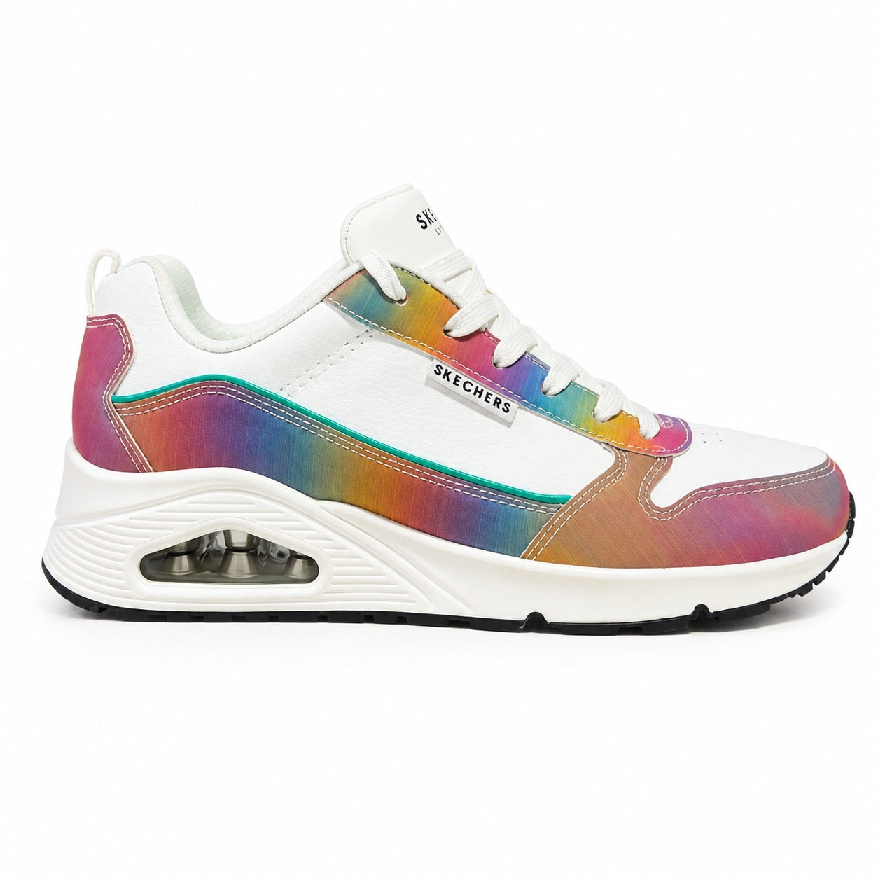 SKECHERS UNO WHITE REFLECTIVE SNEAKERS