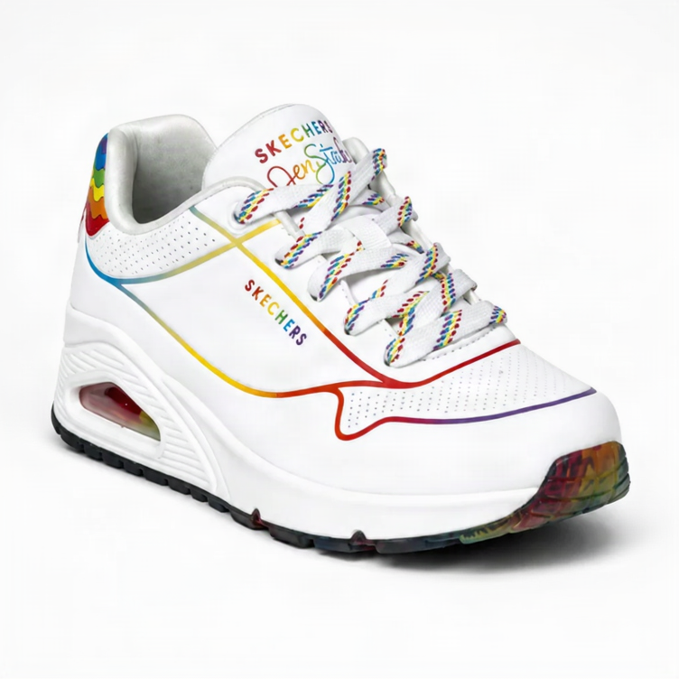 SKECHERS UNO White Rainbow Line Air Sneakers