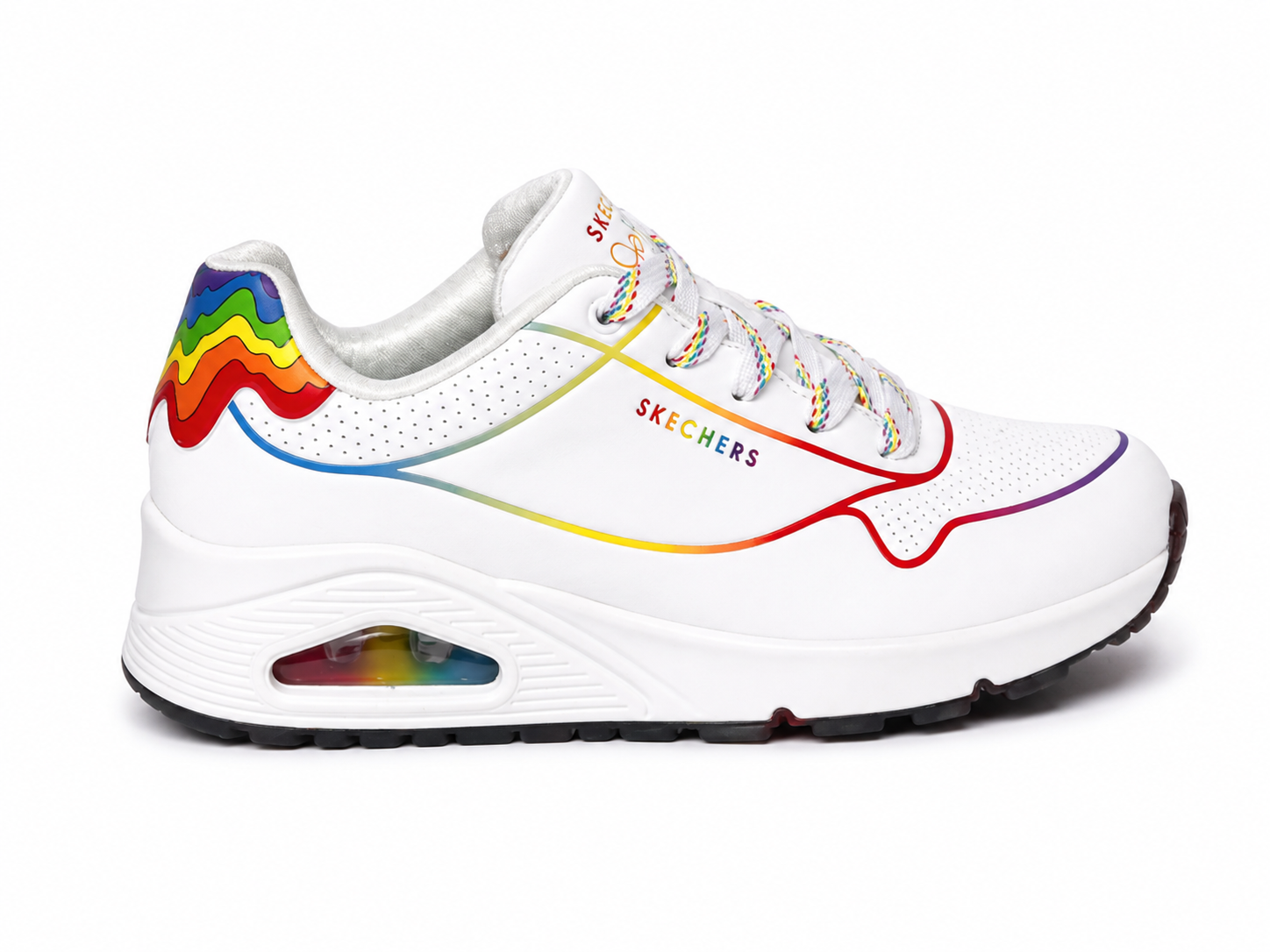 SKECHERS UNO White Rainbow Line Air Sneakers