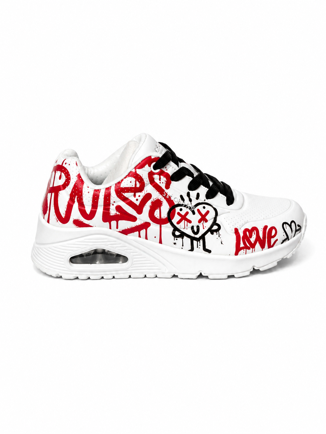 SKECHERS UNO White Red Graffiti Air Sneakers