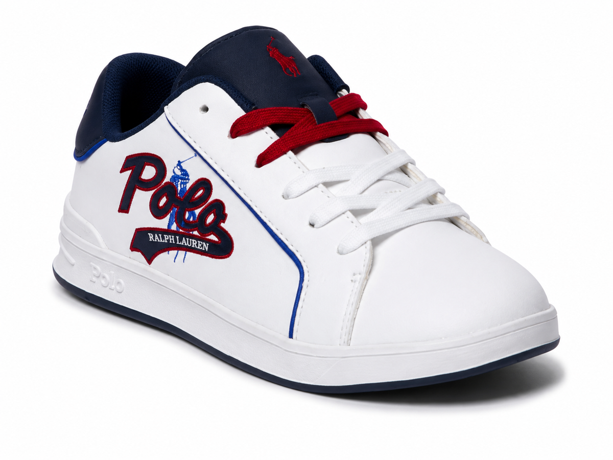 Polo Ralph Lauren Kids White & Navy Logo Sneakers