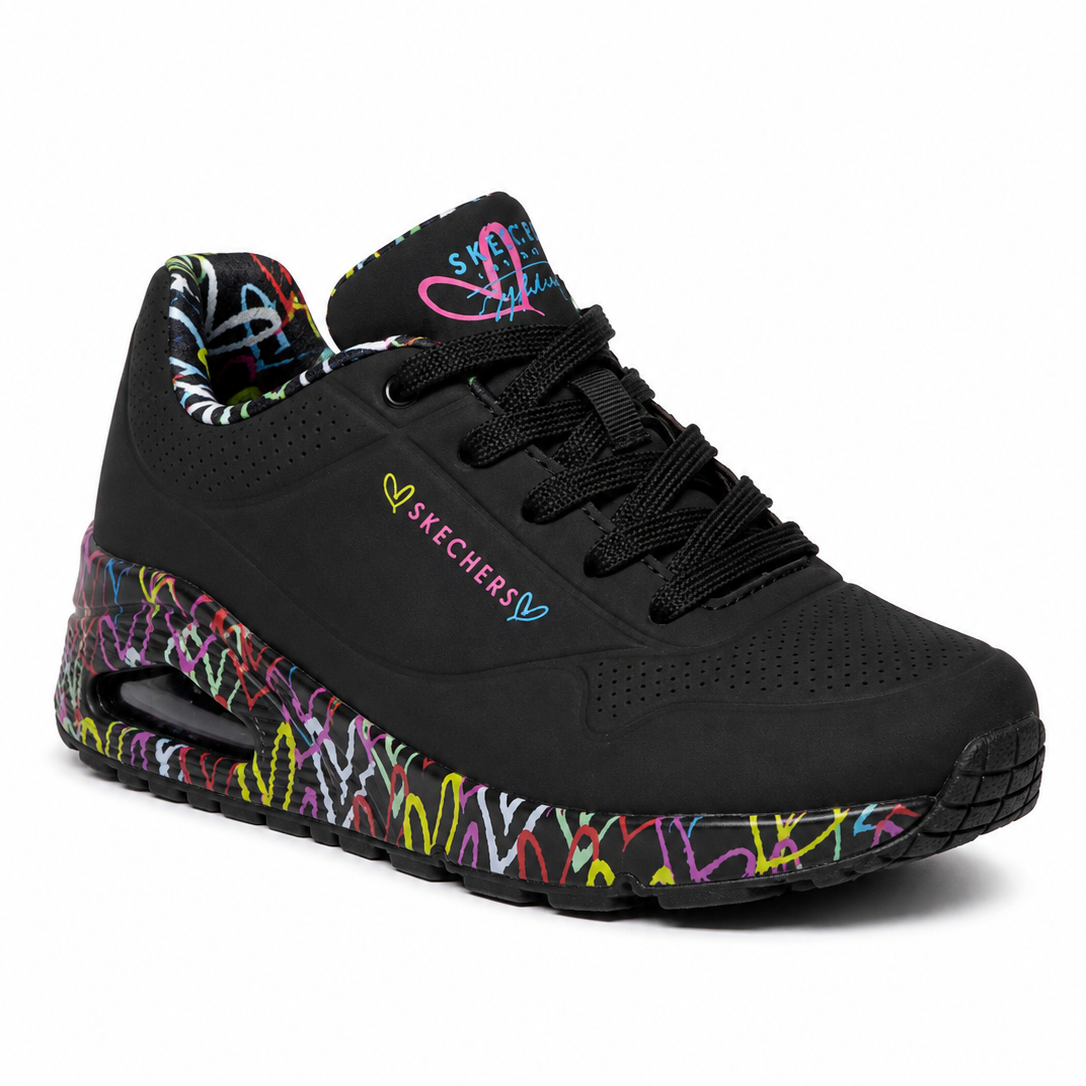 SKECHERS UNO Black Graffiti Sneakers
