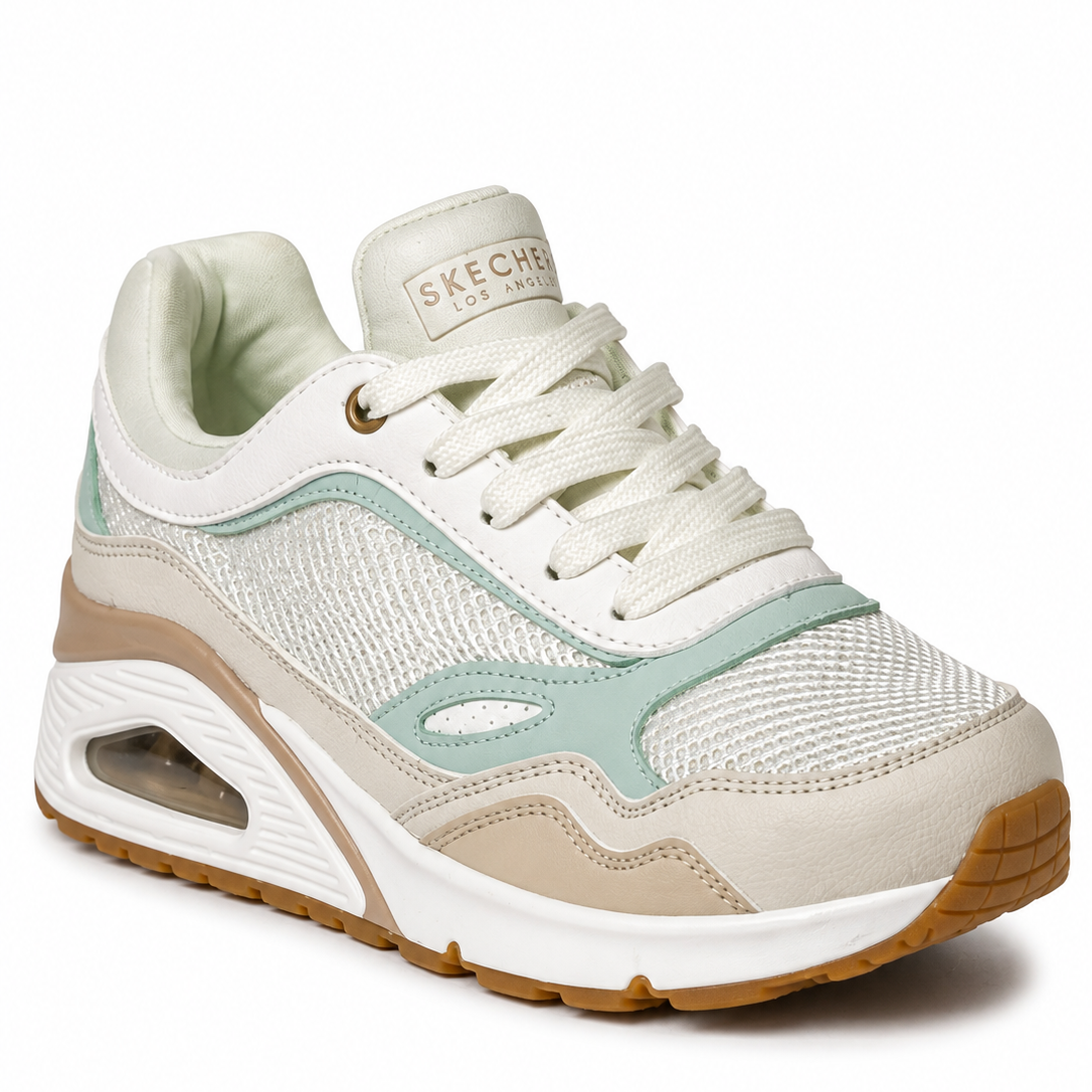 SKECHERS UNO White & Mint Air Sneakers