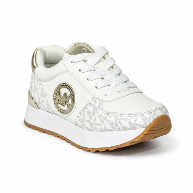 MICHAEL KORS White Gold Logo Sneakers
